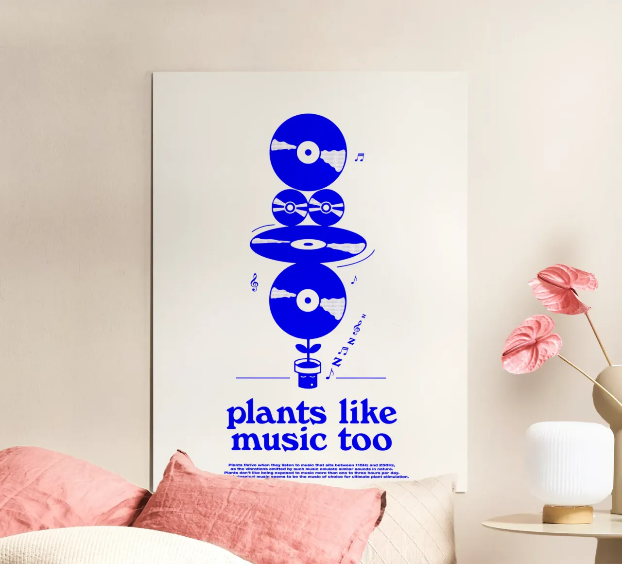 plants like music too, funky illustration of vinyl record pl poster with plastic frame by The True Type