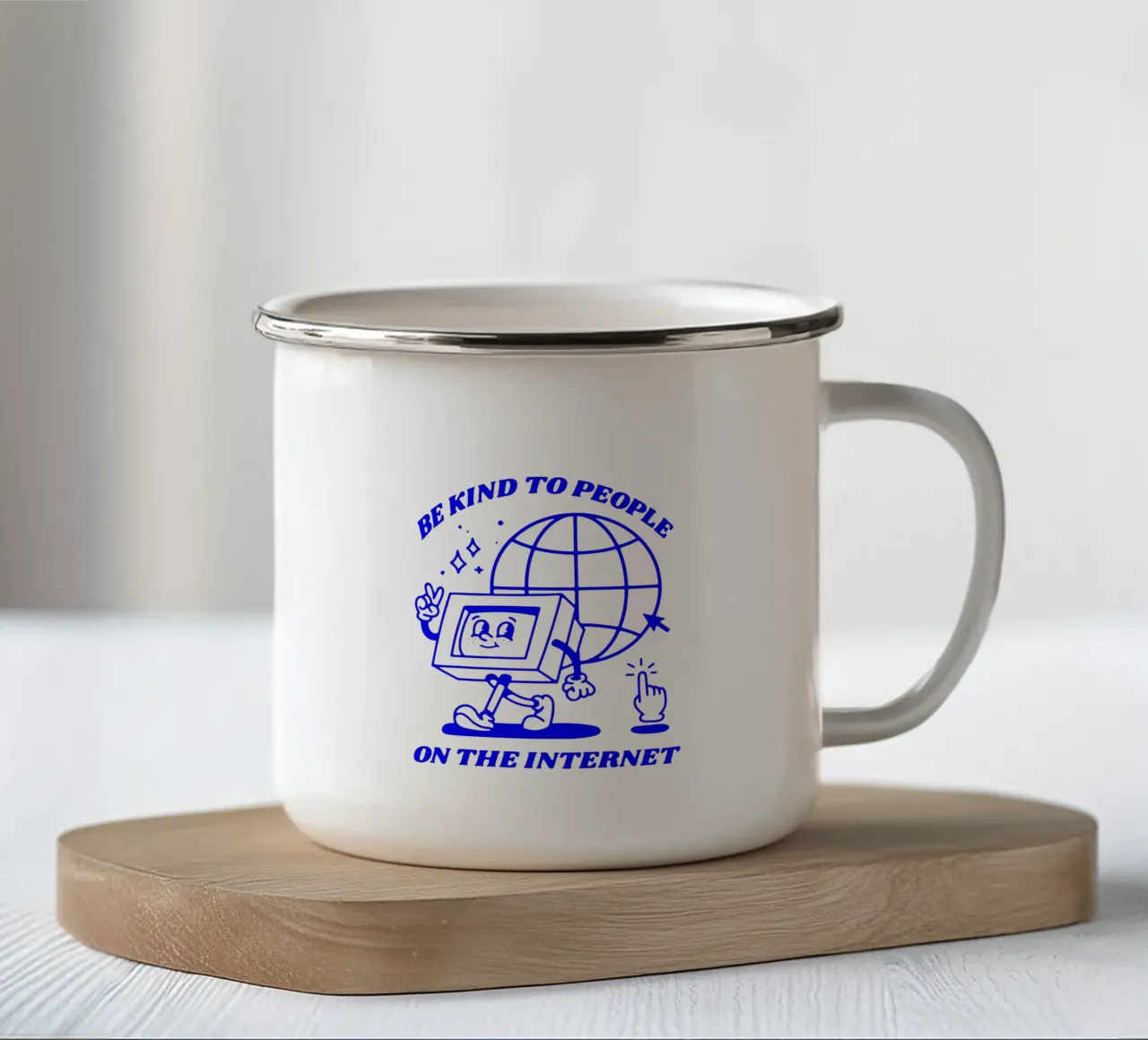 essere gentili con le persone su Internet, illustrazione funky tazza in smalto da The True Type
