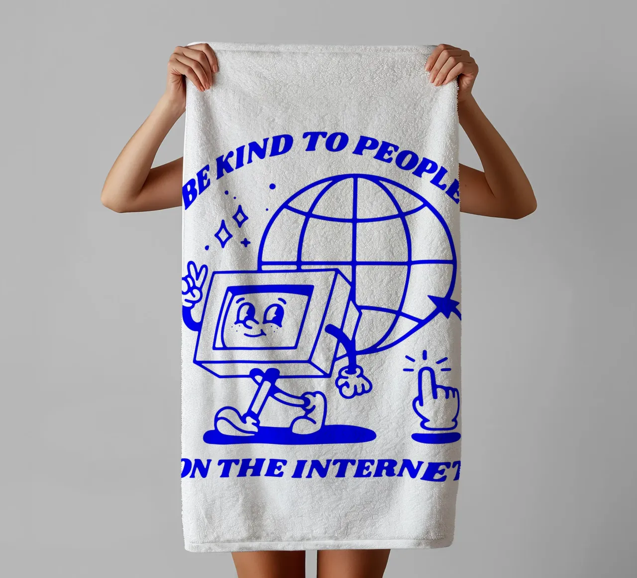 essere gentili con le persone su Internet, illustrazione funky asciugamano da bagno da The True Type