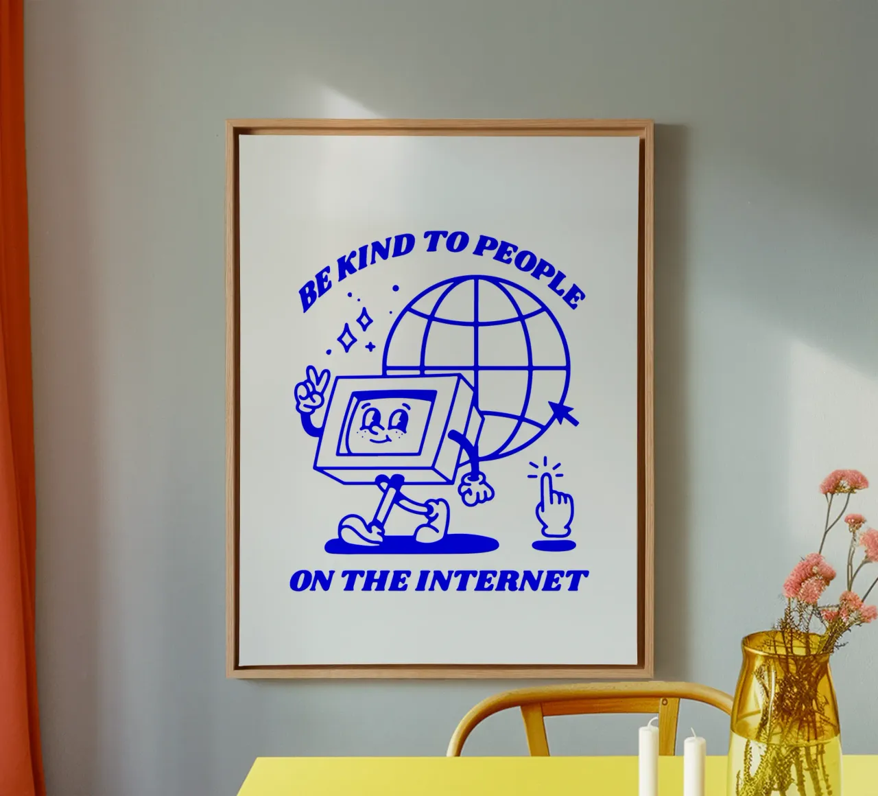 essere gentili con le persone su Internet, illustrazione funky tela con Cornice a cassetta da The True Type