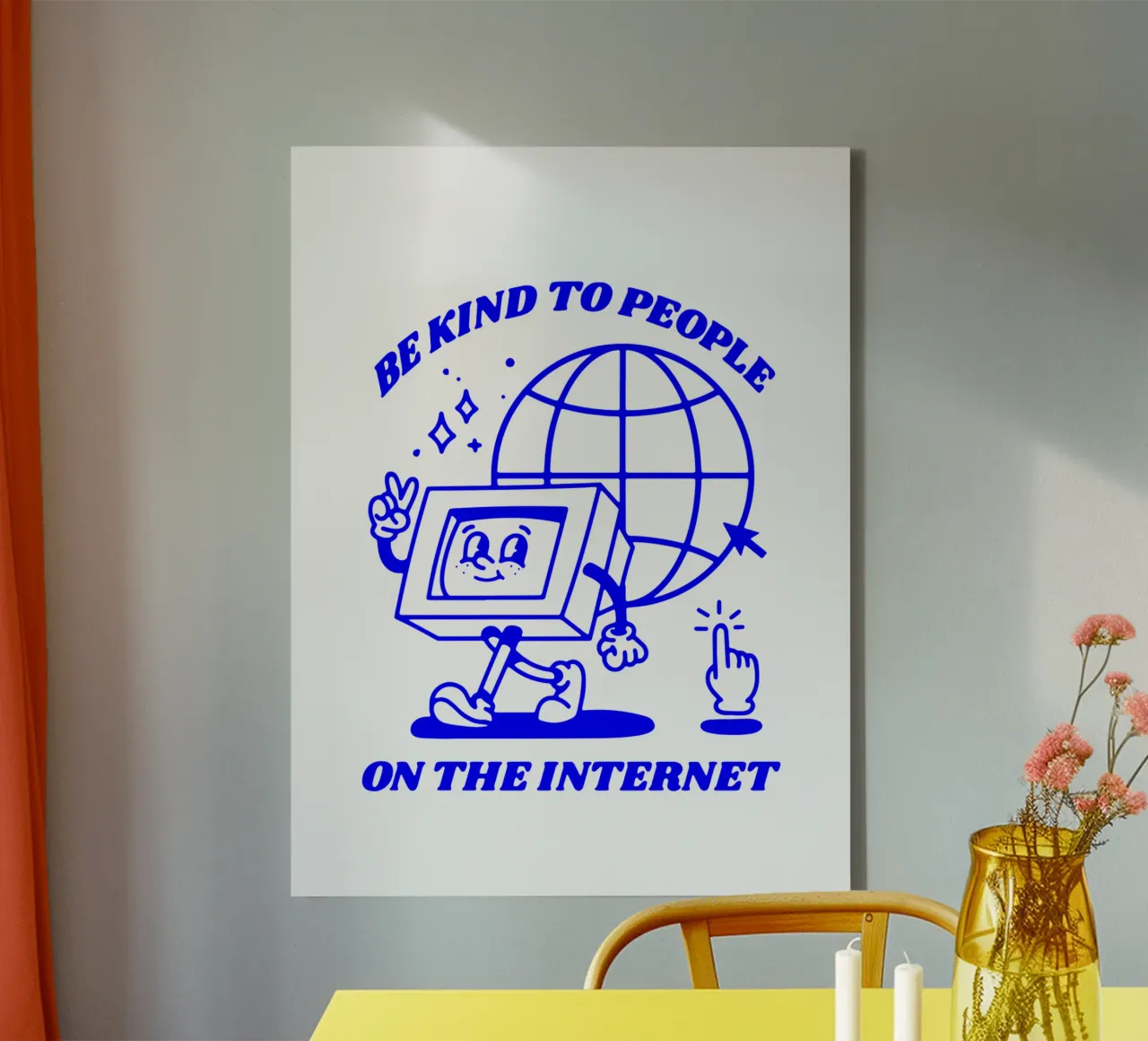 essere gentili con le persone su Internet, illustrazione funky tela con Cornice a cassetta da The True Type