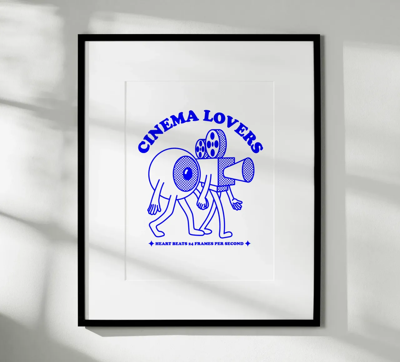 cinema lovers, funky illustration of eyeball and film camera poster with plastic frame by The True Type