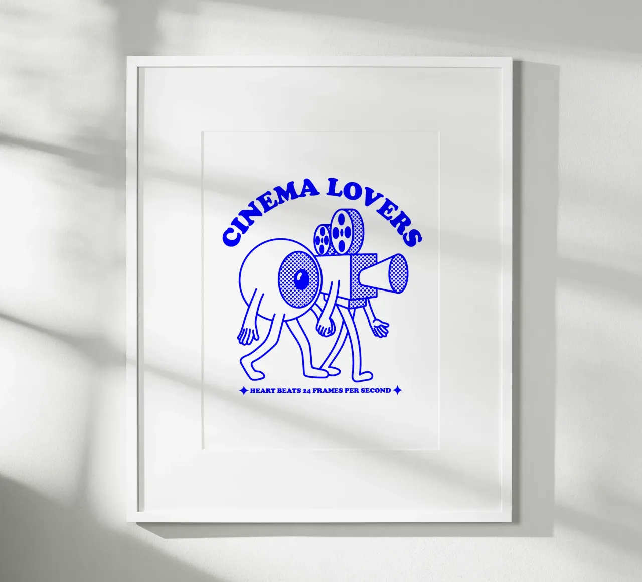 cinema lovers, funky illustration of eyeball and film camera poster with plastic frame by The True Type