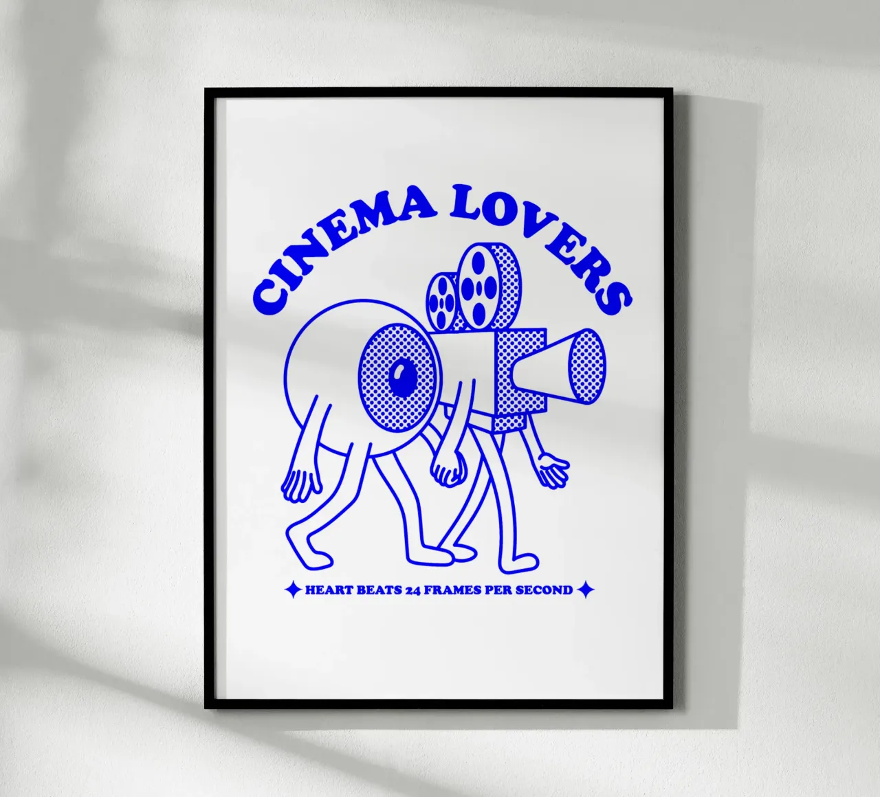 cinema lovers, funky illustration of eyeball and film camera poster with plastic frame by The True Type