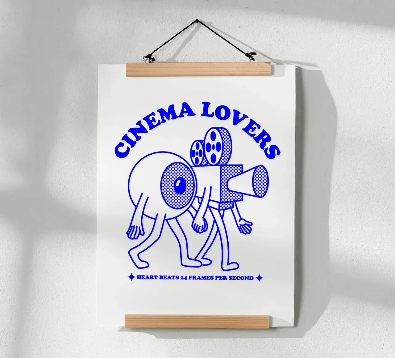 cinema lovers, funky illustration of eyeball and film camera poster with plastic frame by The True Type
