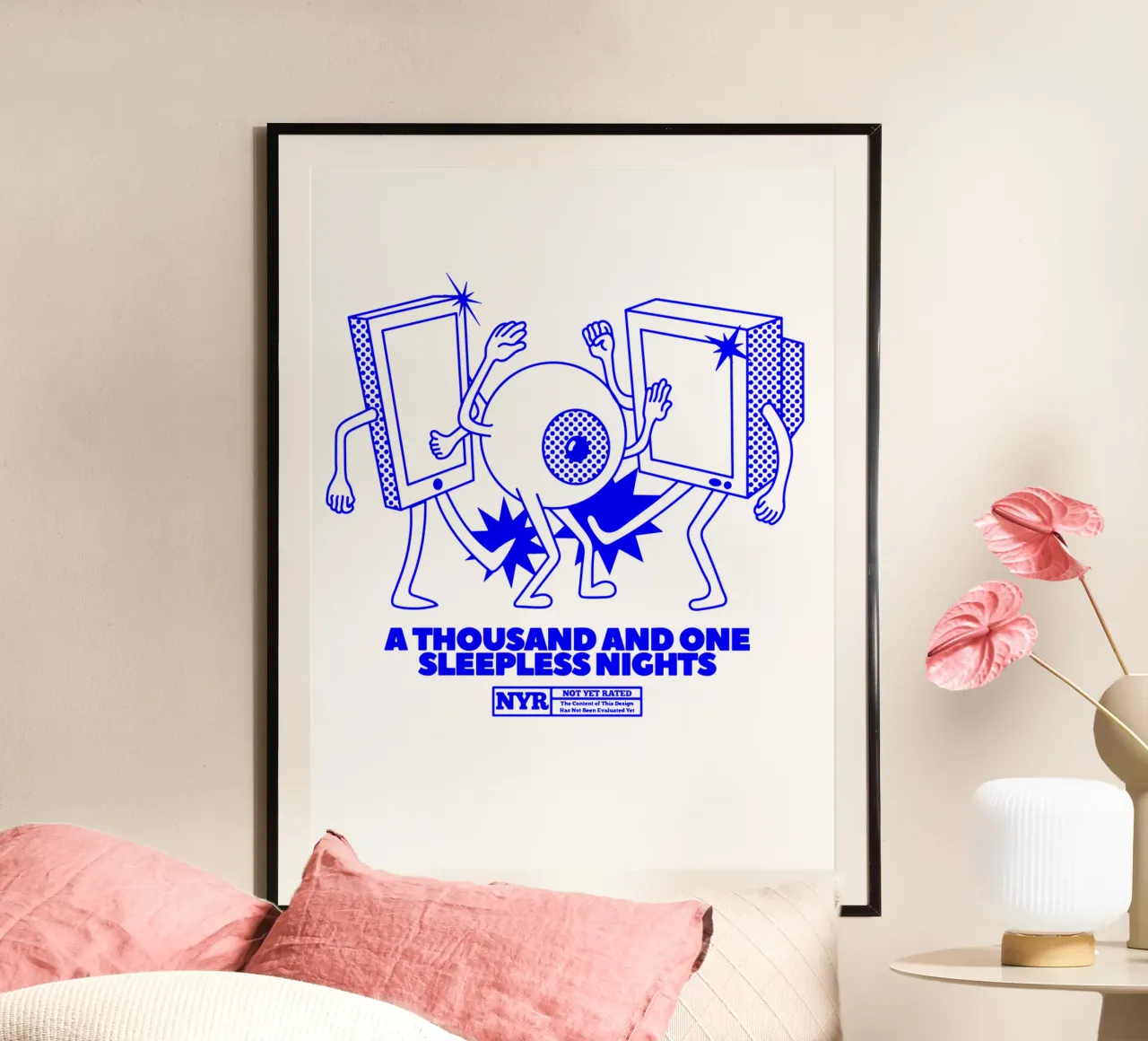 a thousand sleepless nights, funky illustration of eyeball poster with aluminum frame by The True Type