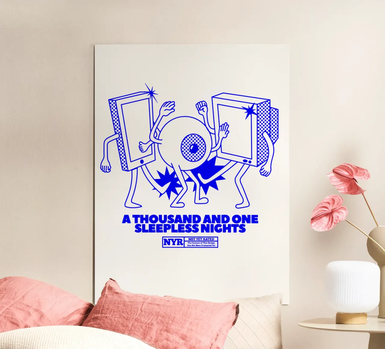 a thousand sleepless nights, funky illustration of eyeball poster with aluminum frame by The True Type