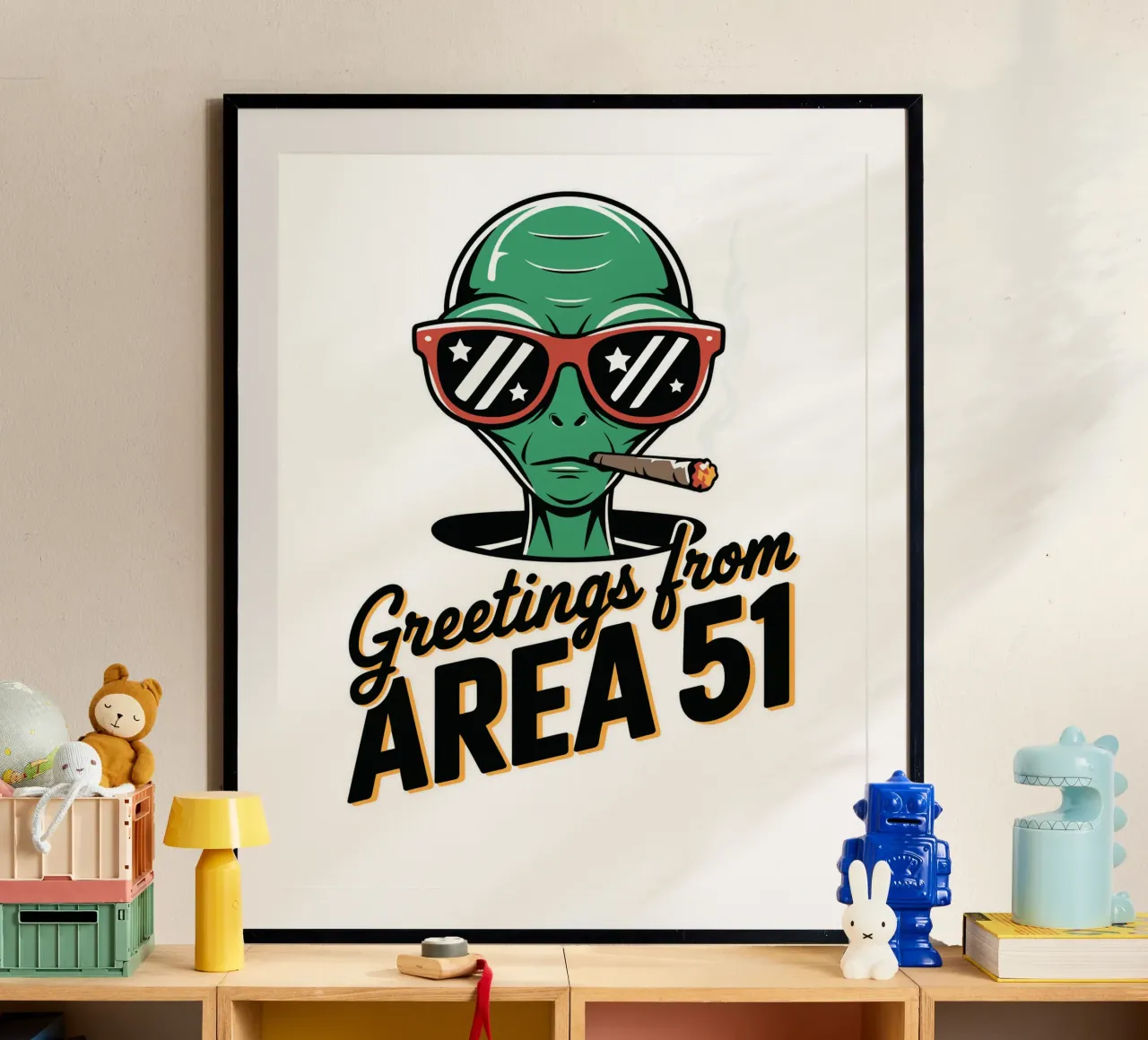 Greetings from Area 51 poster con telaio in legno da edsonramosart
