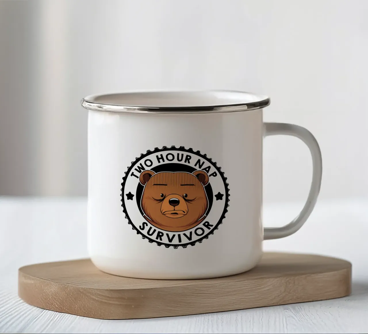 Two Hour Nap Survivor Bear tazza in smalto da Tobe Fonseca