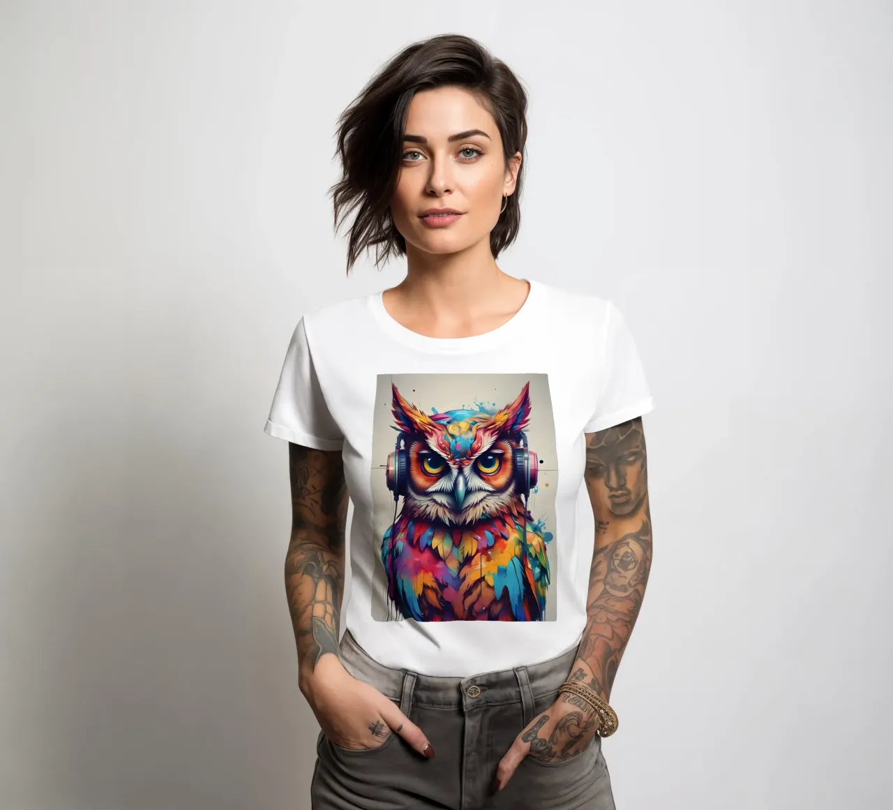 Gufo in cuffia t-shirt da donna da MakArena