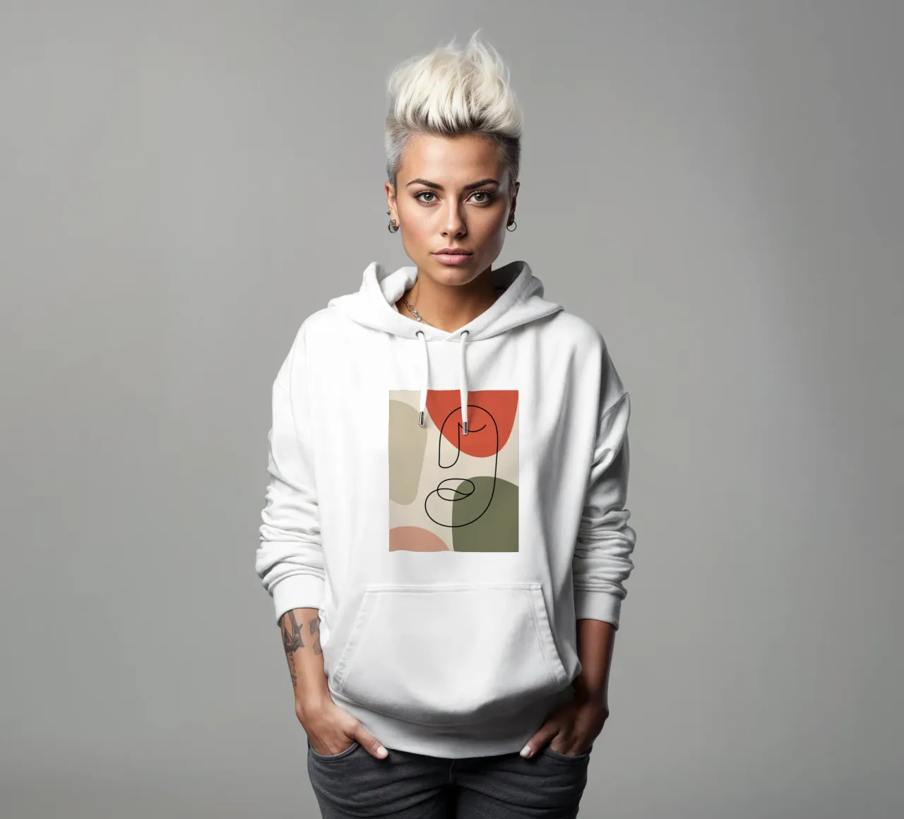 Line art in earthy tones felpa con cappuccio da LisaArtes