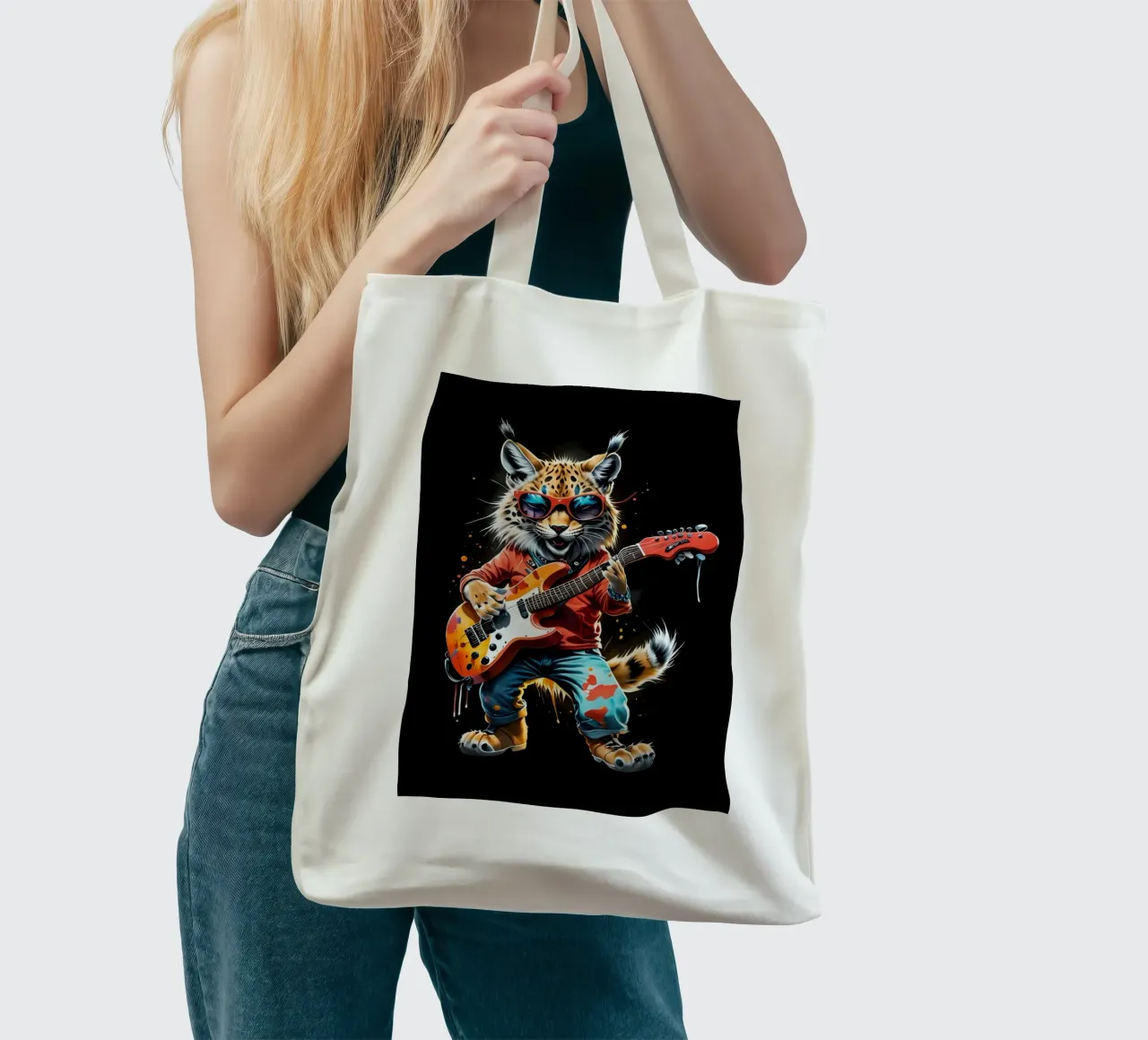 Kleiner Luchs spielt Gitarre Jutebeutel von MakArena