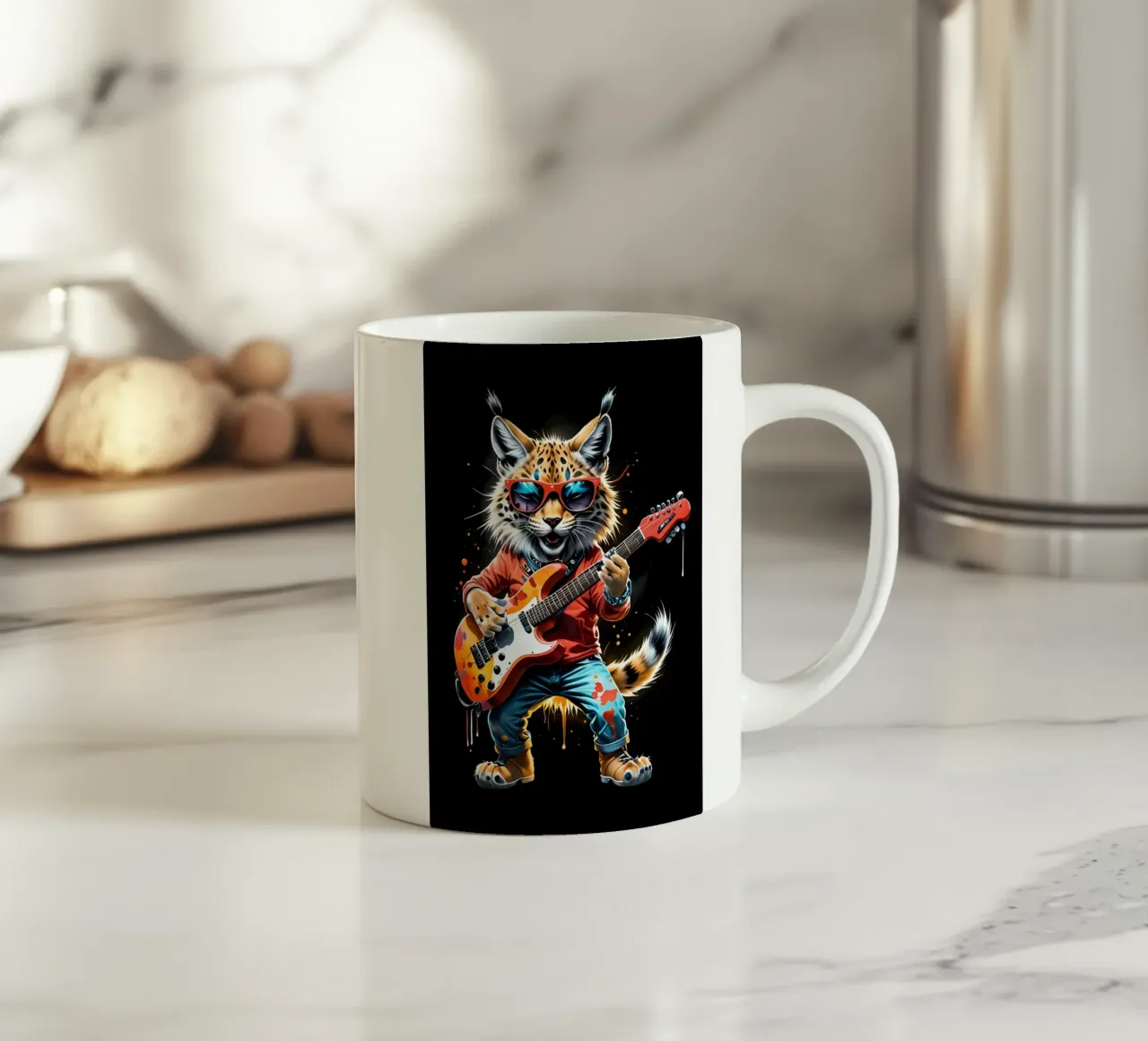 La piccola lince suona la chitarra tazza in ceramica da MakArena