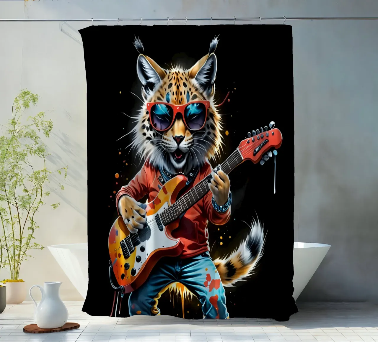 Kleiner Luchs spielt Gitarre Duschvorhang von MakArena