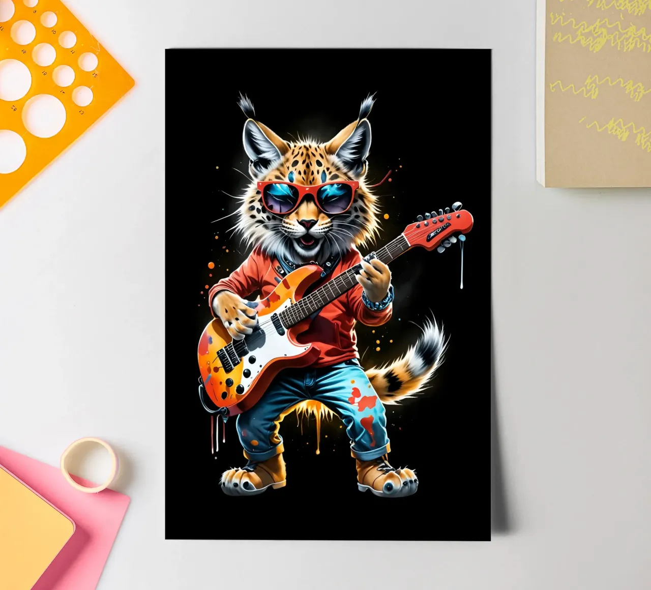 Kleiner Luchs spielt Gitarre Stickerbogen von MakArena