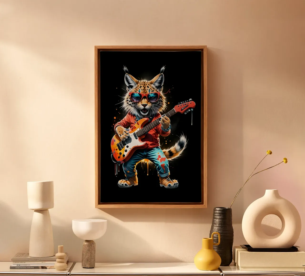 Kleine lynx speelt gitaar canvas van MakArena