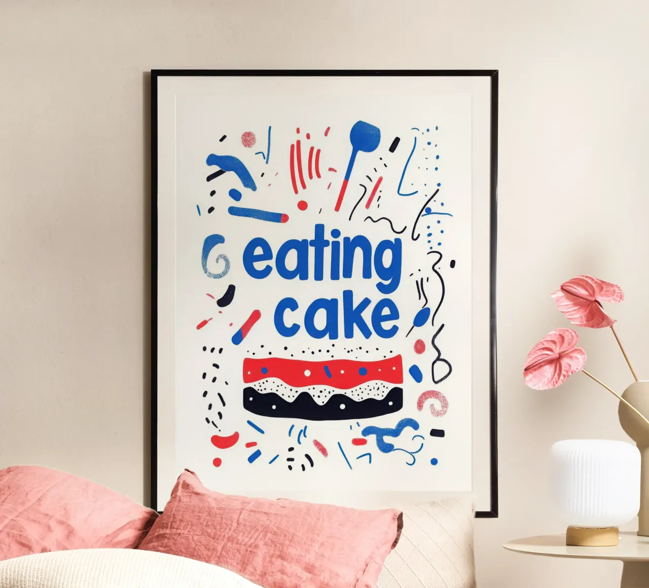 Eating cake poster con telaio in legno da Art Typo Essentiel