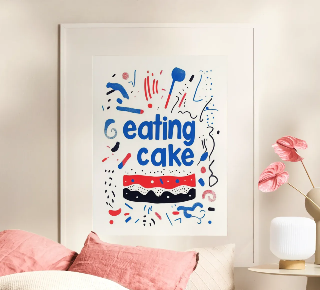 Eating cake poster con telaio in legno da Art Typo Essentiel