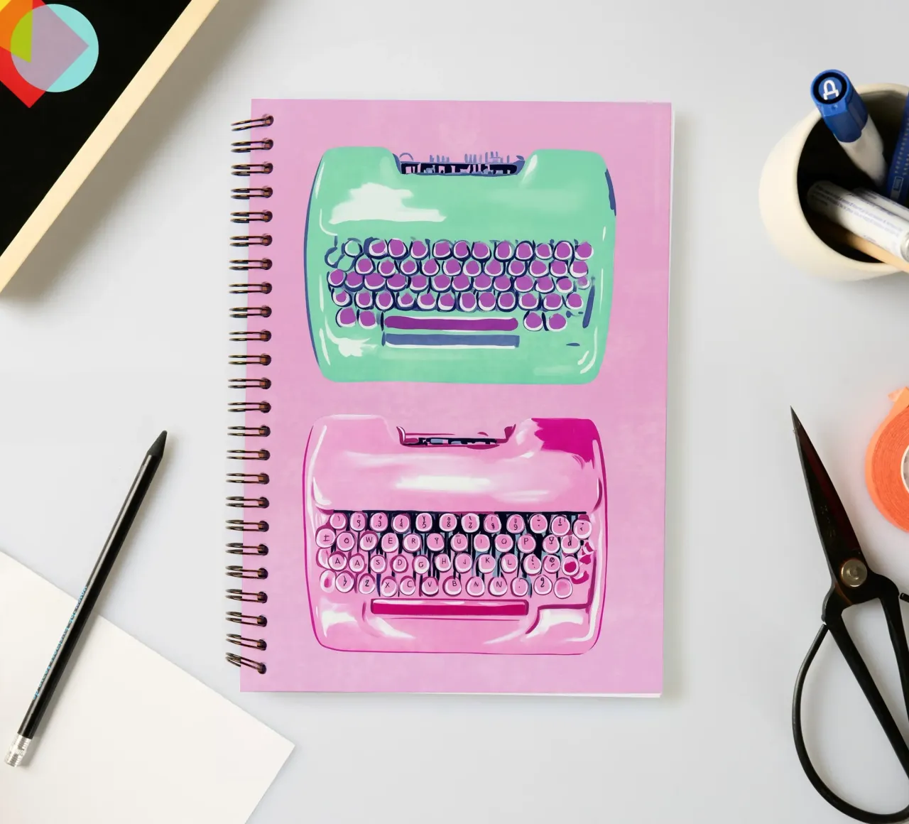 Pink typewriter dreams spiral notebook by Carinaprint
