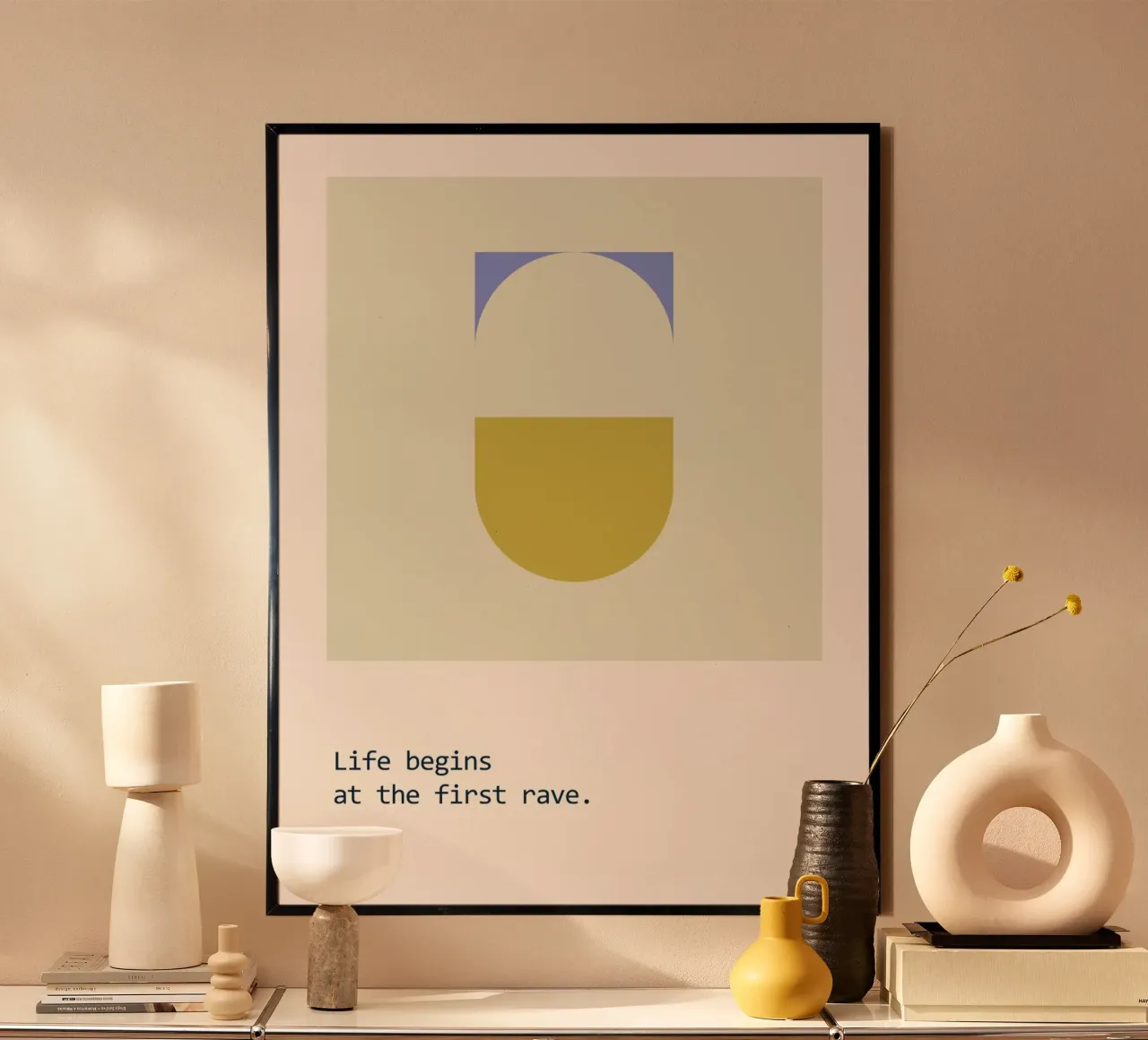 La vita inizia al primo rave poster con telaio in legno da B Art
