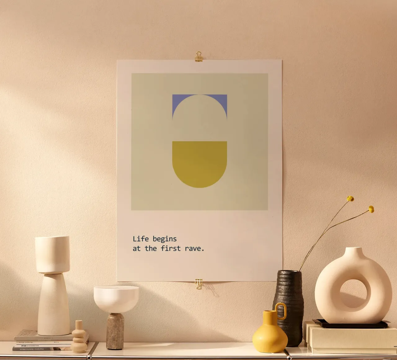 La vita inizia al primo rave poster con telaio in legno da B Art