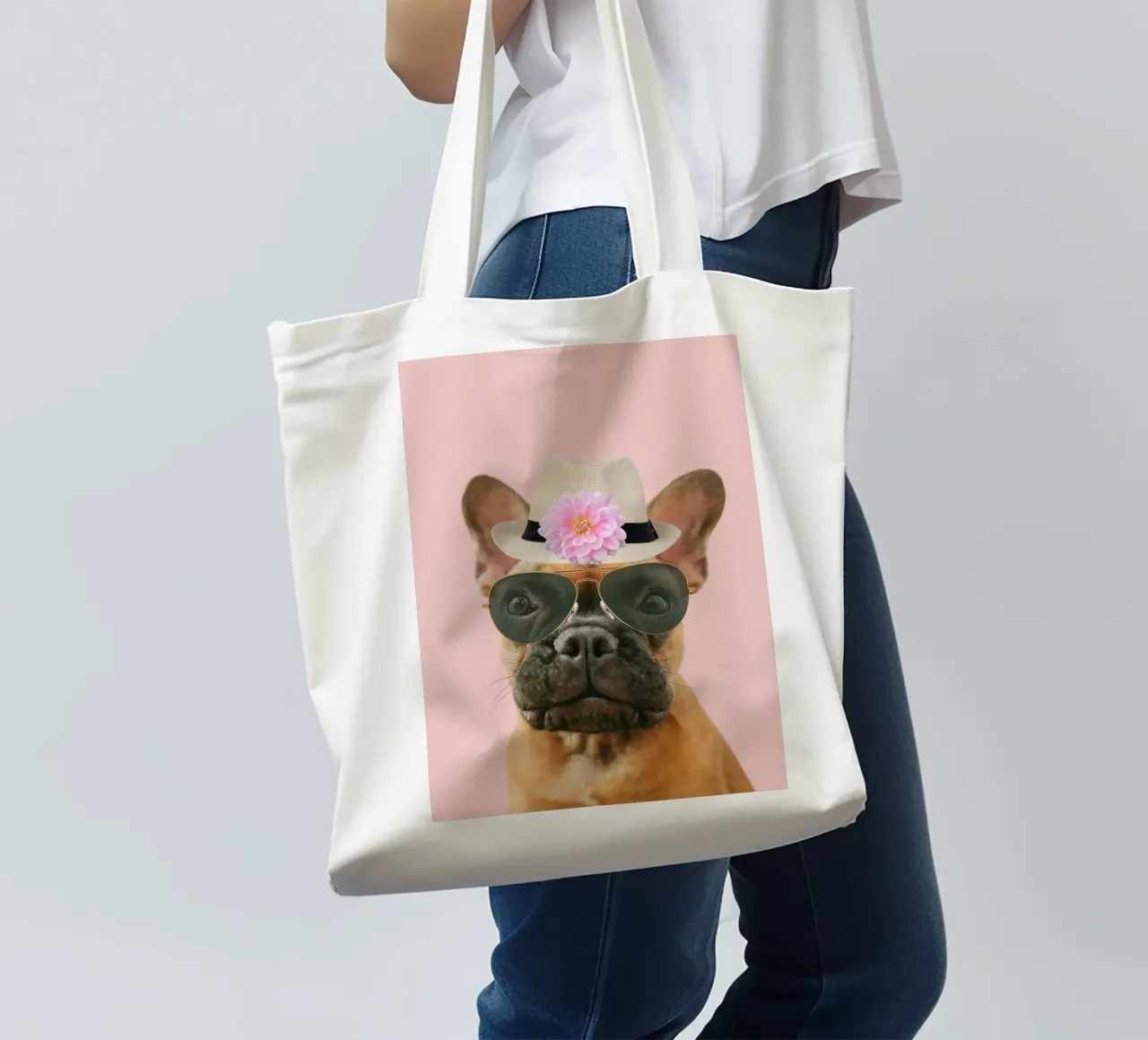 cute dog with fedora hat tote bag by Berwies Artwork