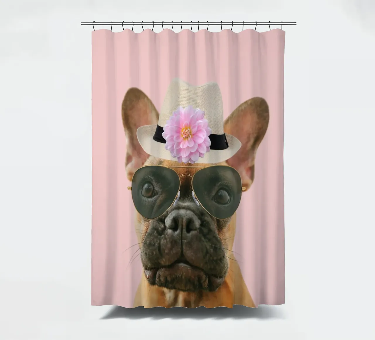 cute dog with fedora hat shower curtain by Berwies Artwork