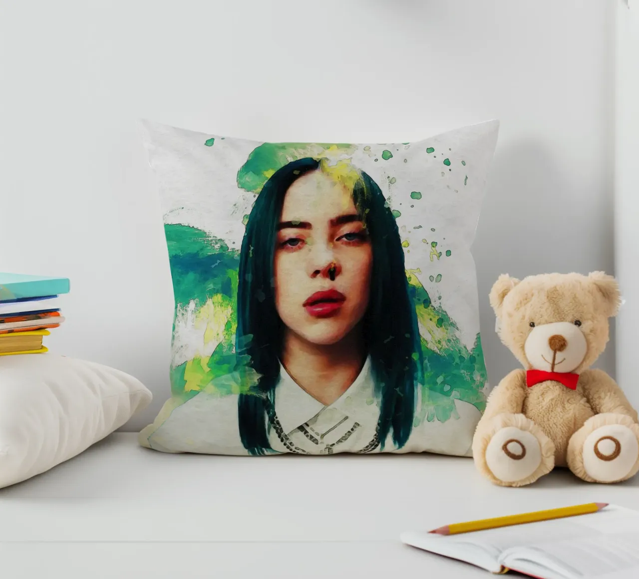 Sbaffo di ritratto Billie Eilish cuscino da Gunawan Rb