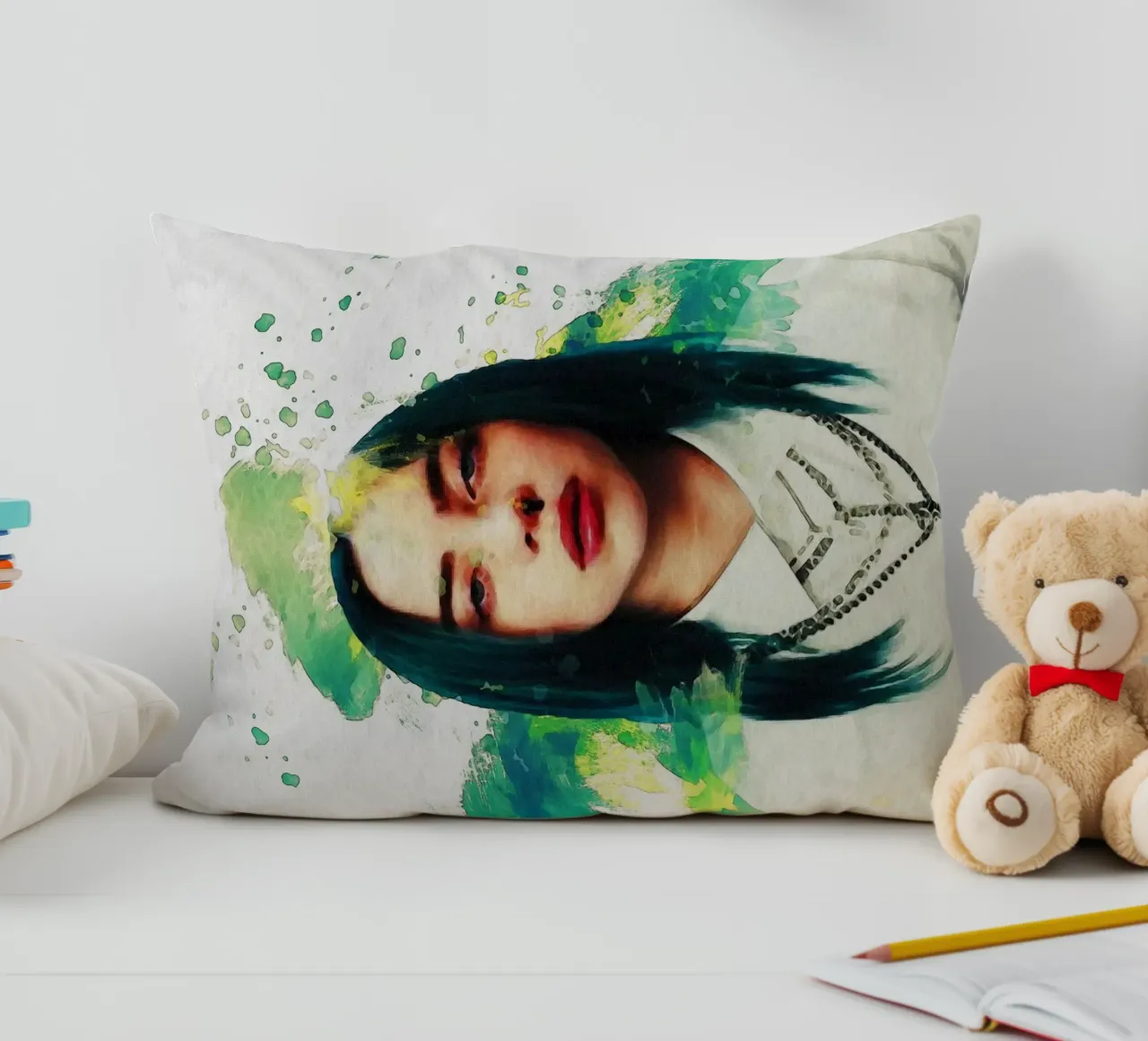 Sbaffo di ritratto Billie Eilish cuscino da Gunawan Rb