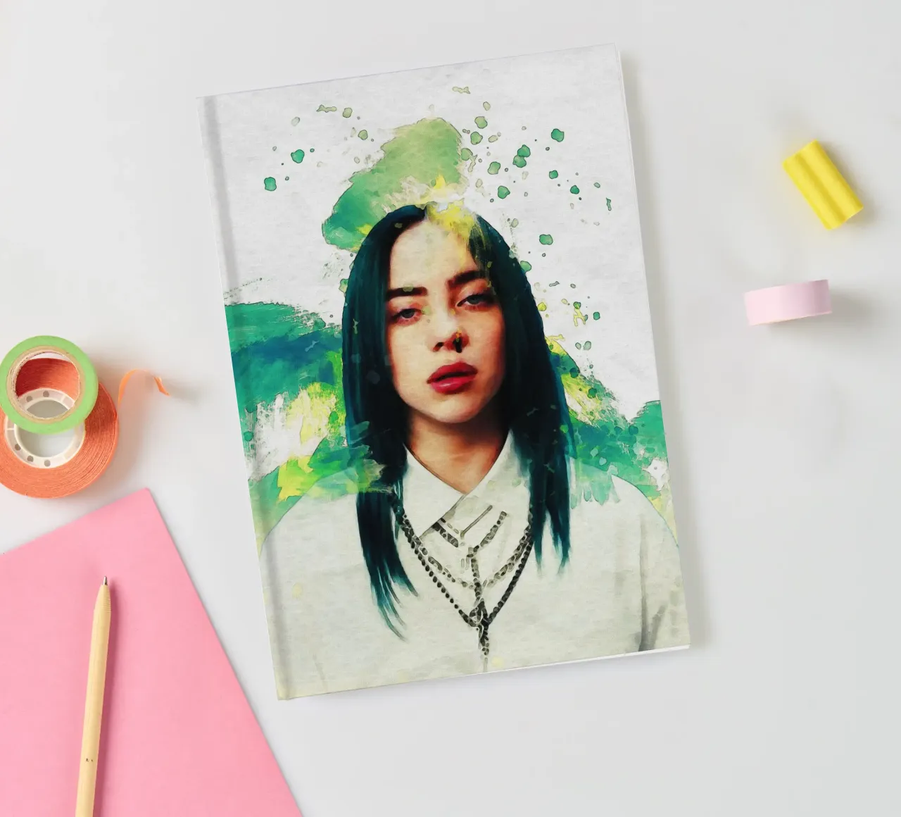 Smudge of Portrait Billie Eilish notebook by Gunawan Rb