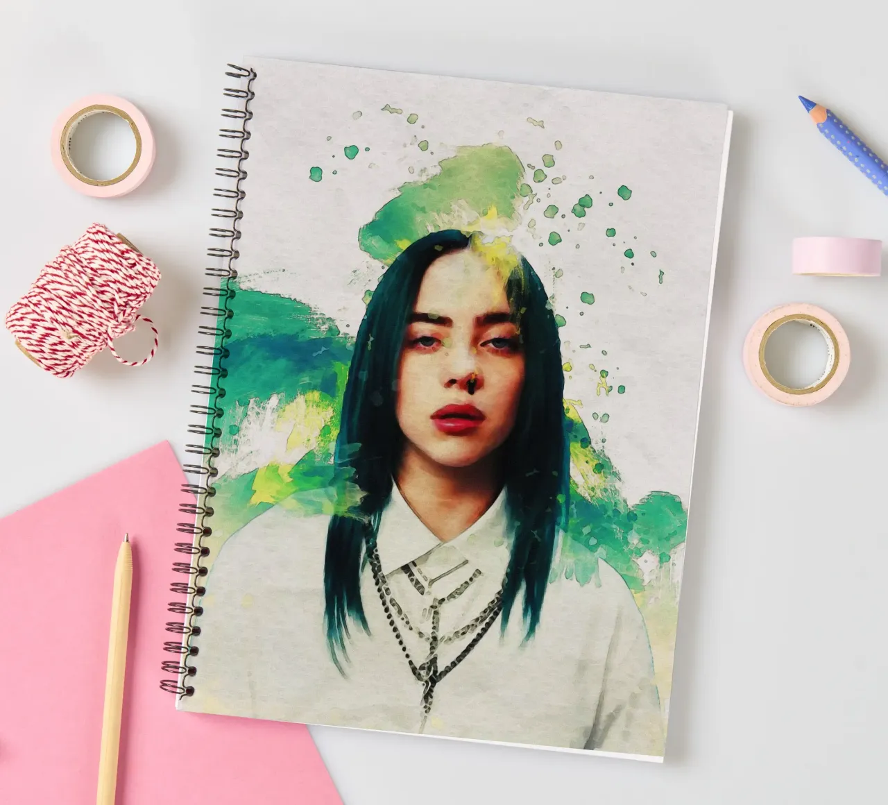 Portretvlek Billie Eilish notitieboek met spiraal van Gunawan Rb