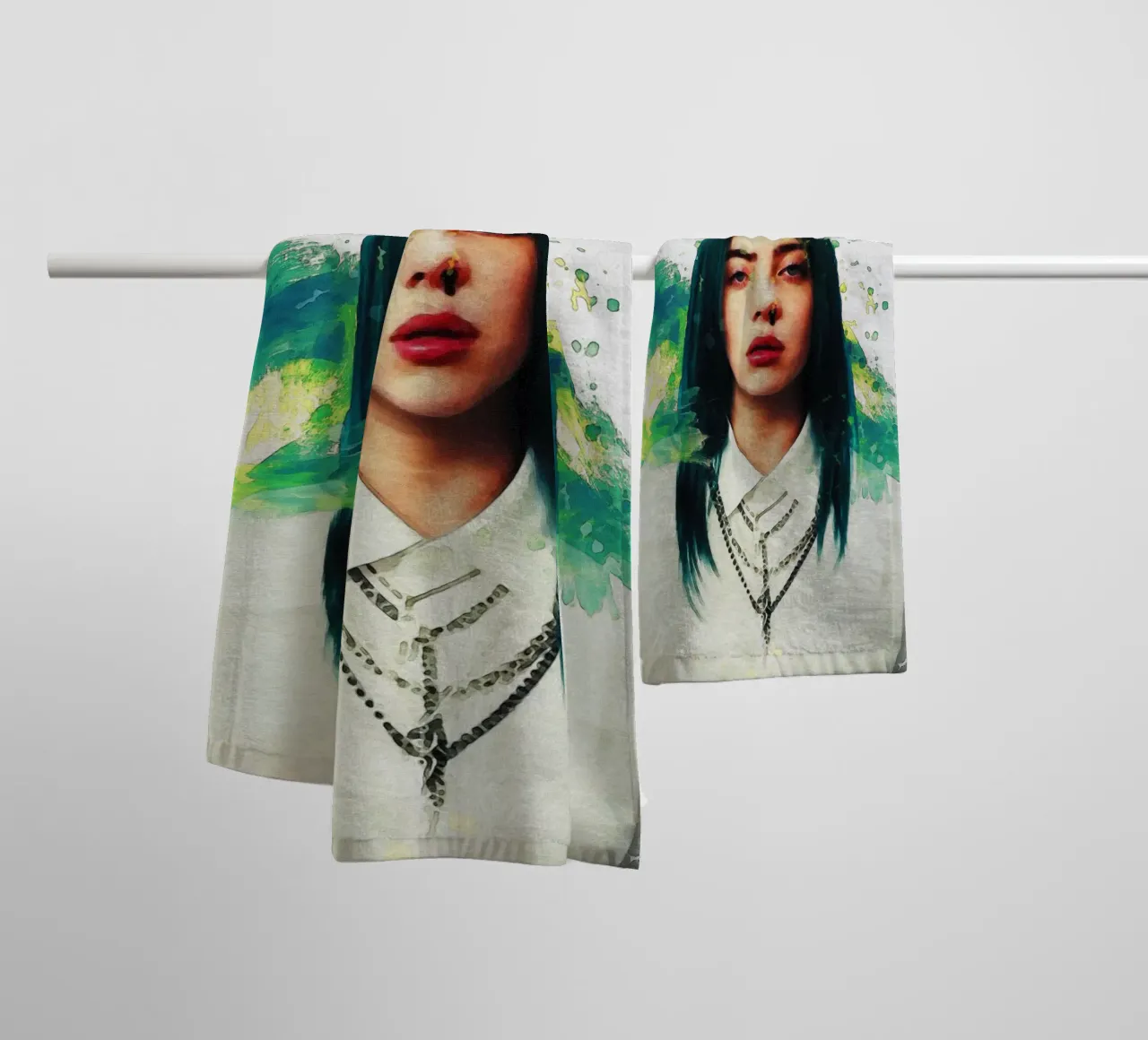 Smudge of Portrait Billie Eilish towel by Gunawan Rb