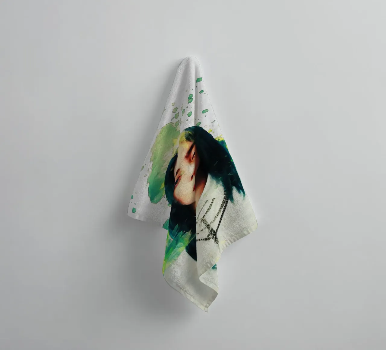 Smudge of Portrait Billie Eilish towel by Gunawan Rb