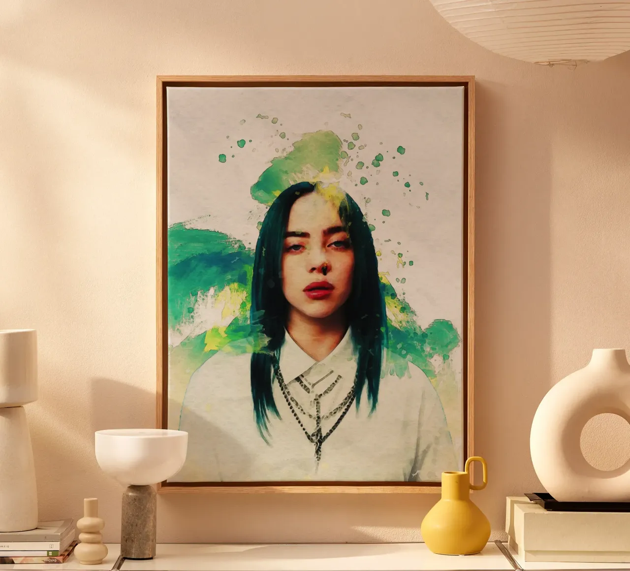 Smudge of Portrait Billie Eilish canvas with Floater frame by Gunawan Rb