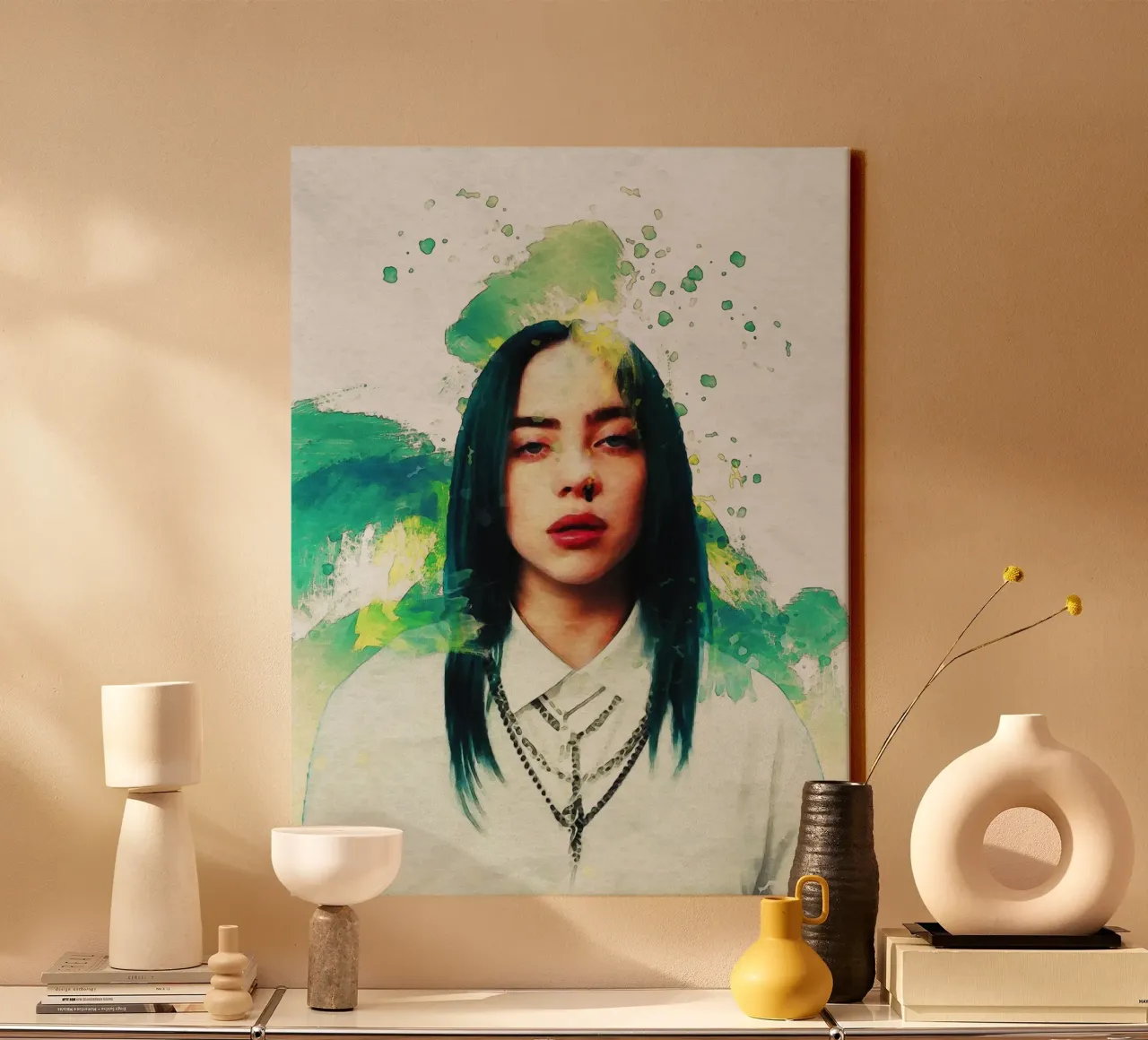 Smudge of Portrait Billie Eilish canvas with Floater frame by Gunawan Rb