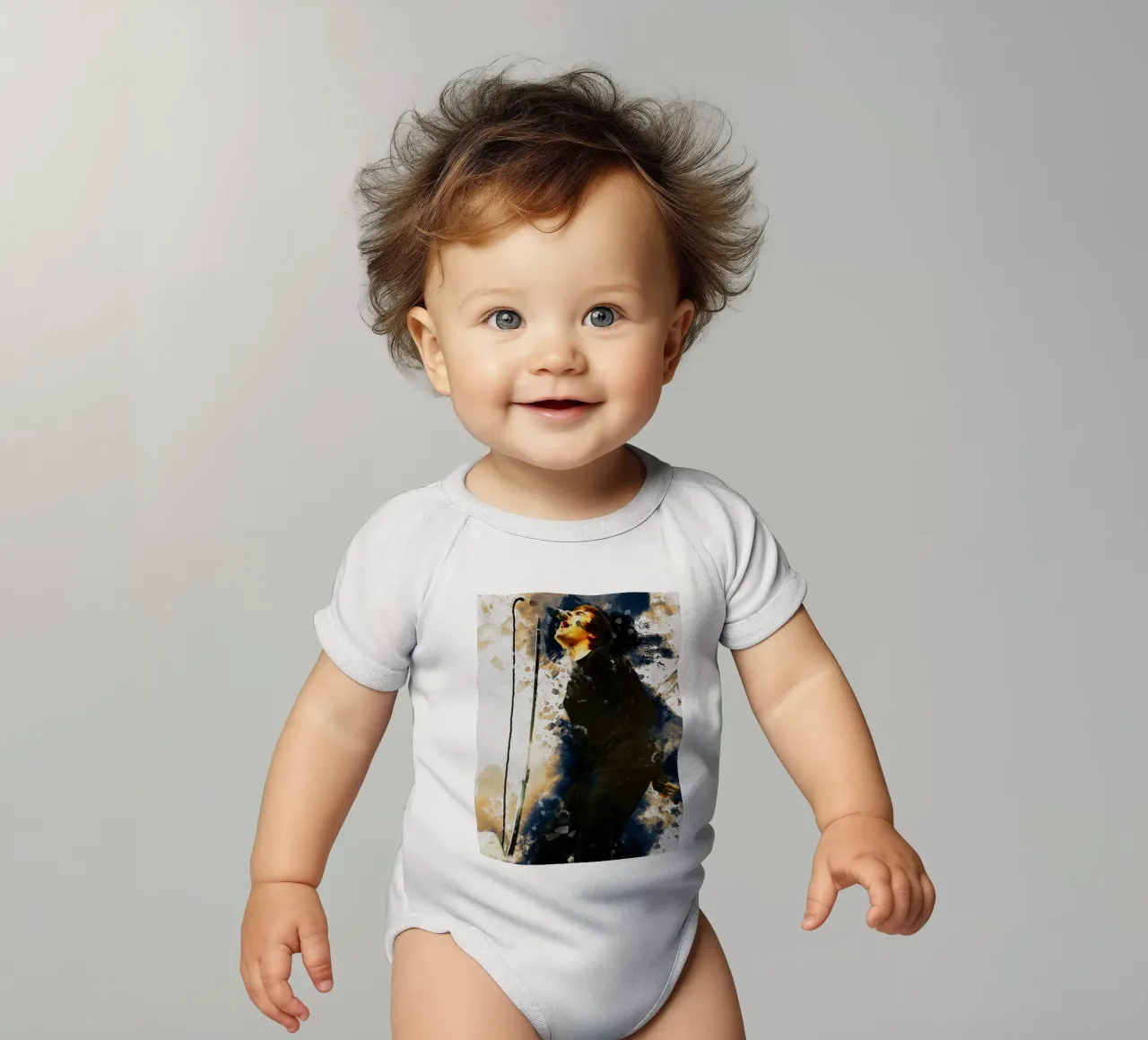 Smudge of Liam Gallagher short-sleeve baby romper by Gunawan Rb
