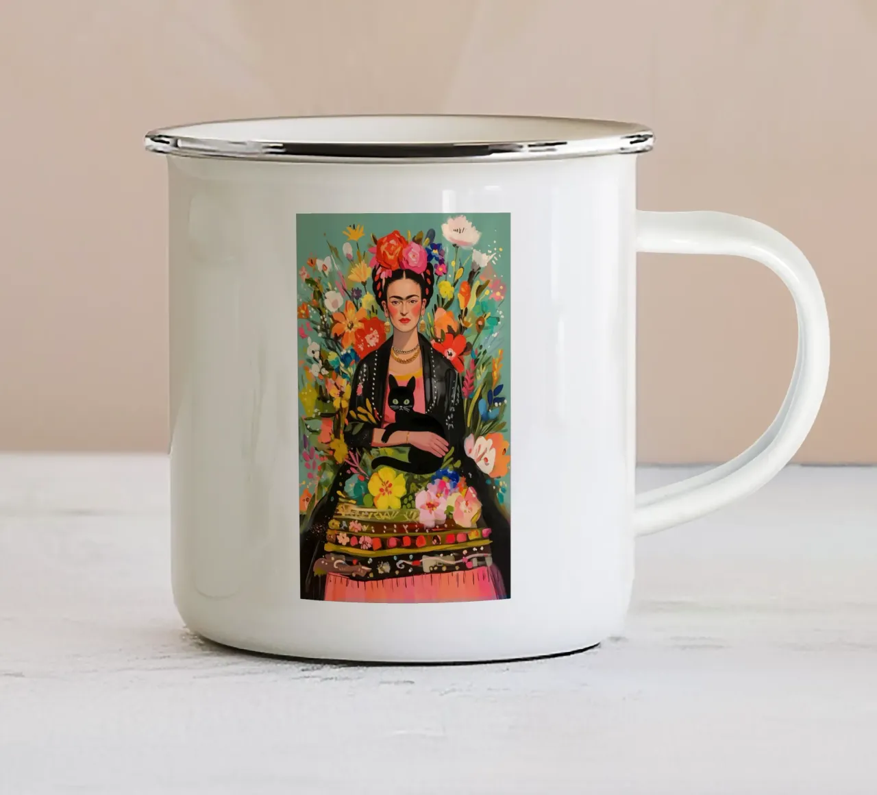 L'amore dei fiori colorati di Frida tazza in smalto da Carinaprint