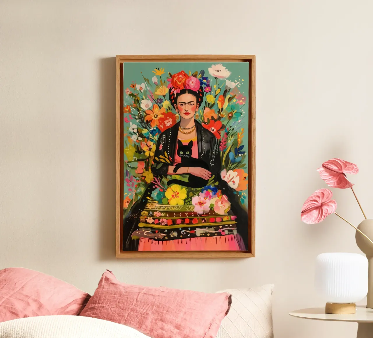 L'amore dei fiori colorati di Frida tela con Cornice a cassetta da Carinaprint