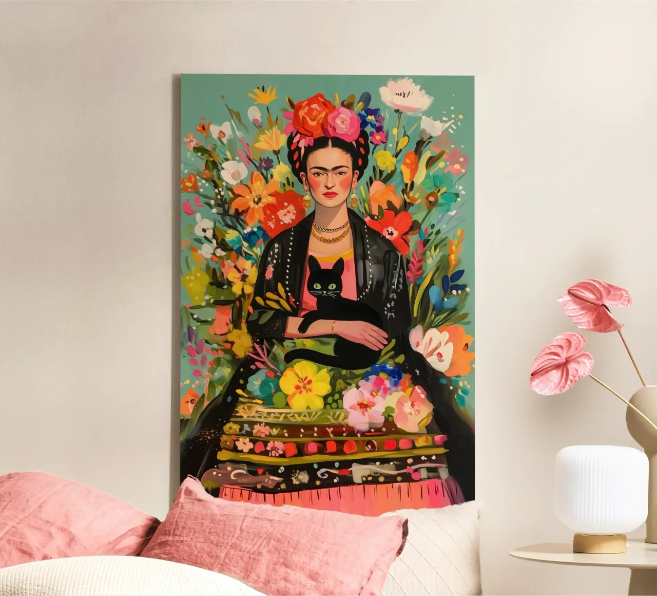 L'amore dei fiori colorati di Frida tela con Cornice a cassetta da Carinaprint