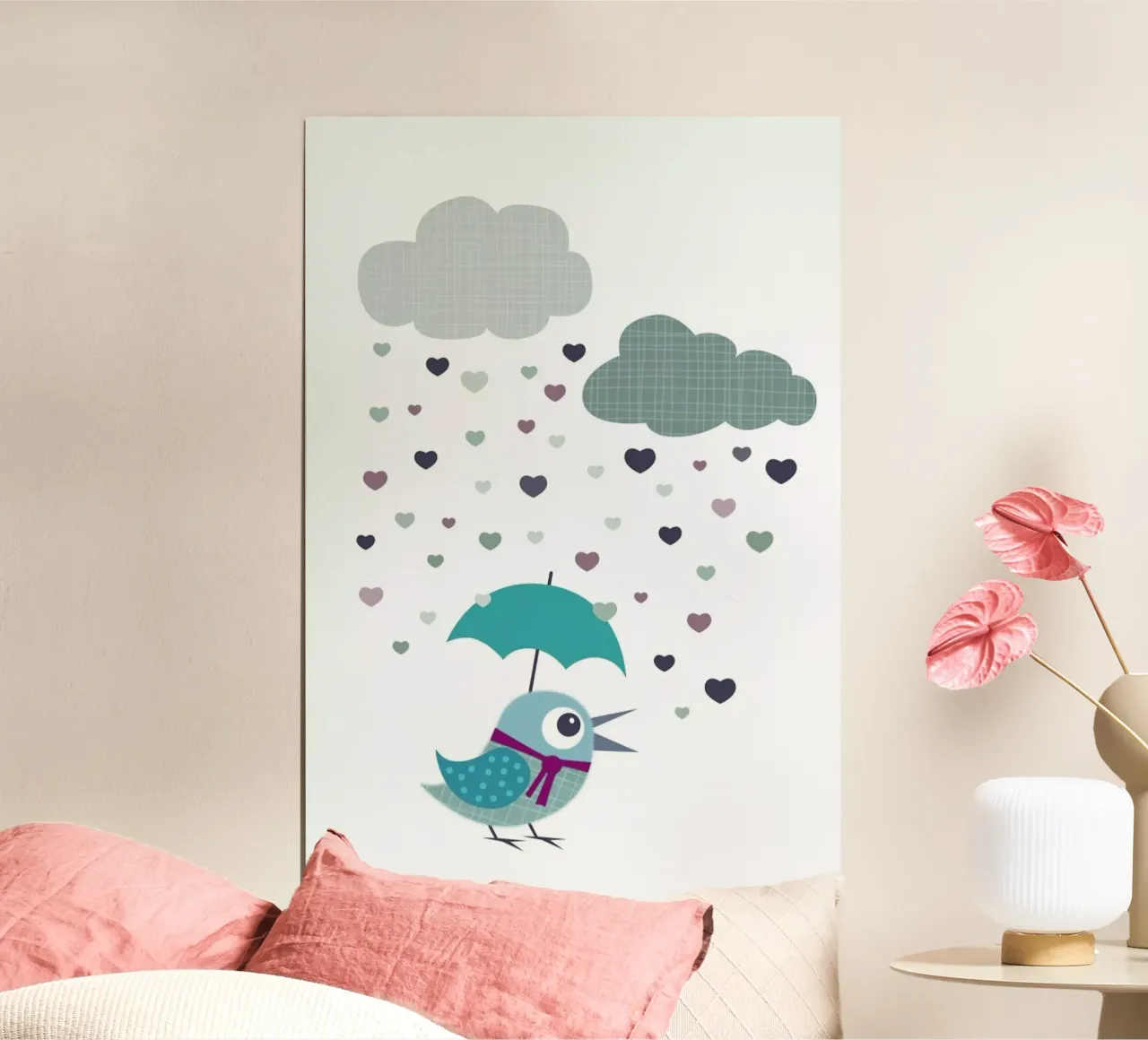 Rainy Bird poster con telaio in legno da JaySan Studio