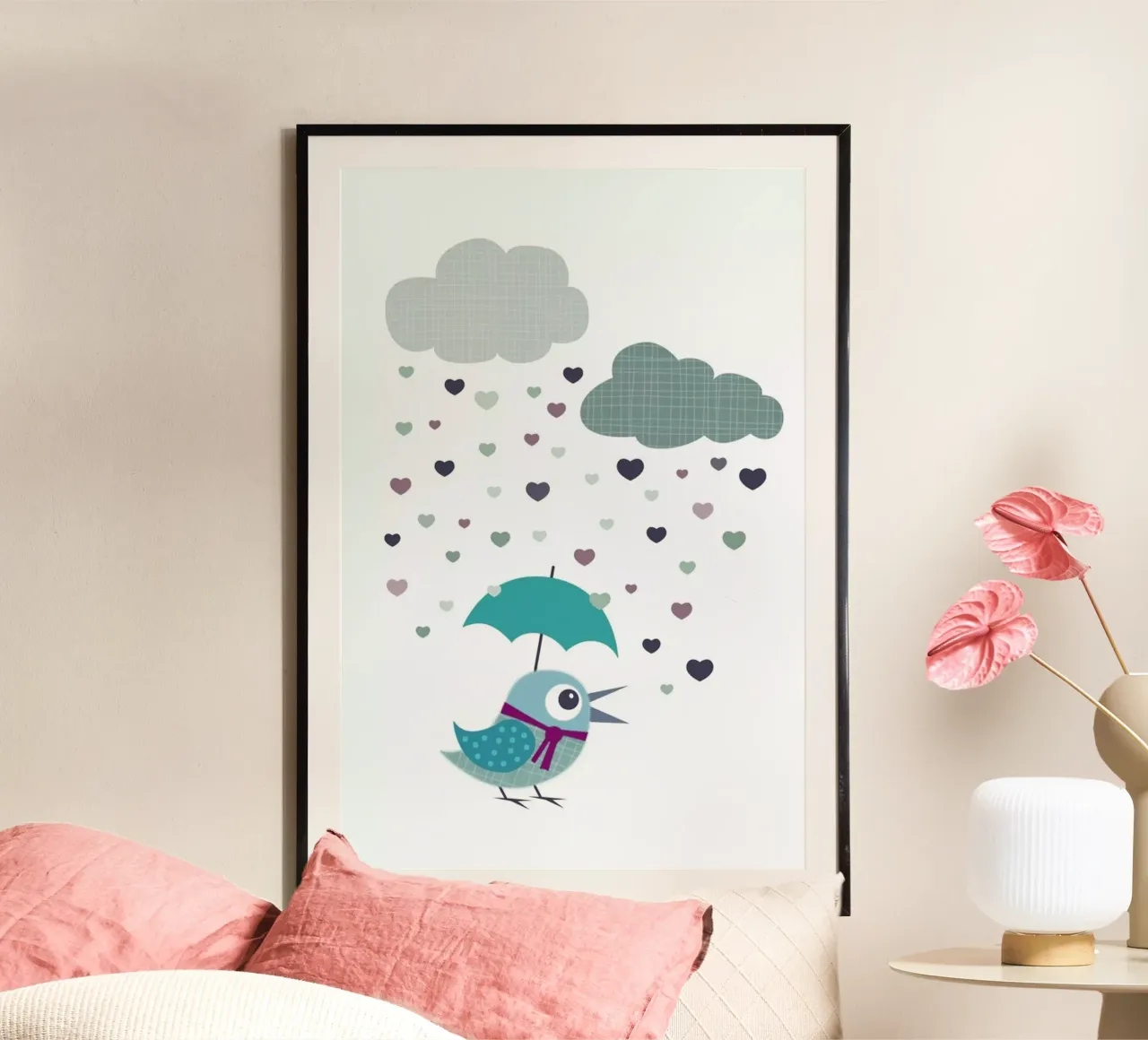 Rainy Bird poster con telaio in legno da JaySan Studio
