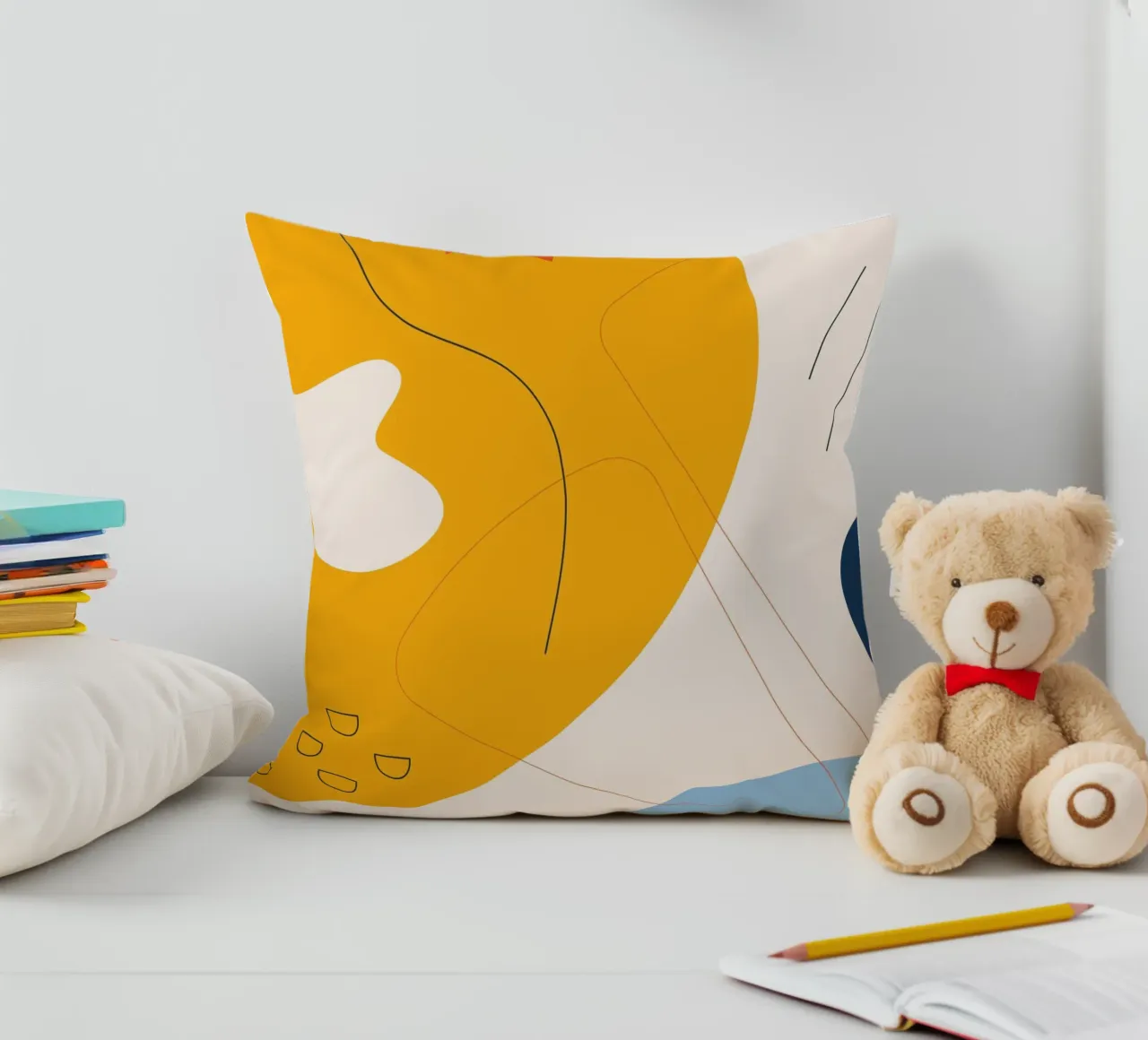 Art abstrait boho - jaune & bleu coussin de Whole©