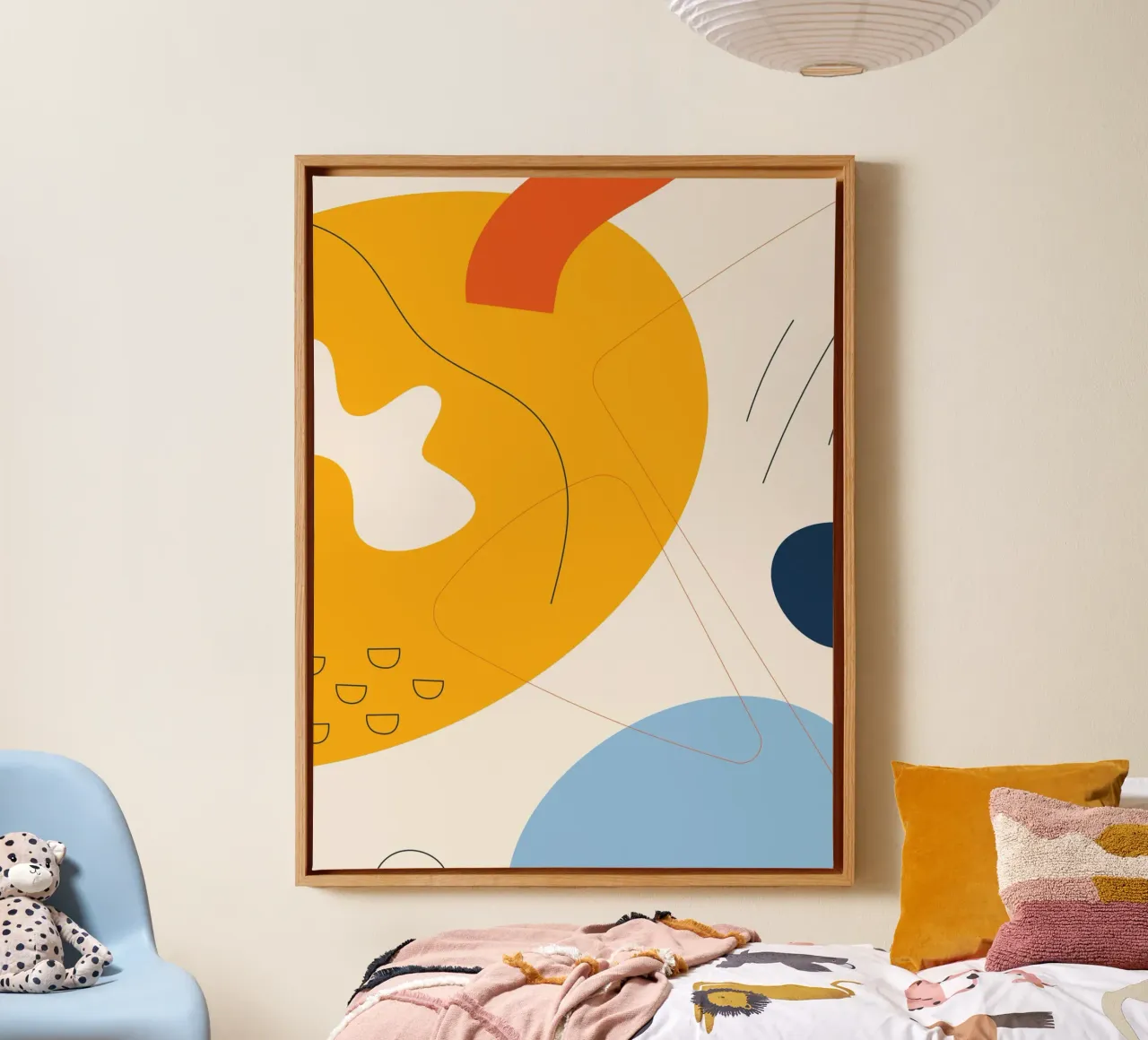 Art abstrait boho - jaune & bleu toile avec Caisse américaine de Whole©