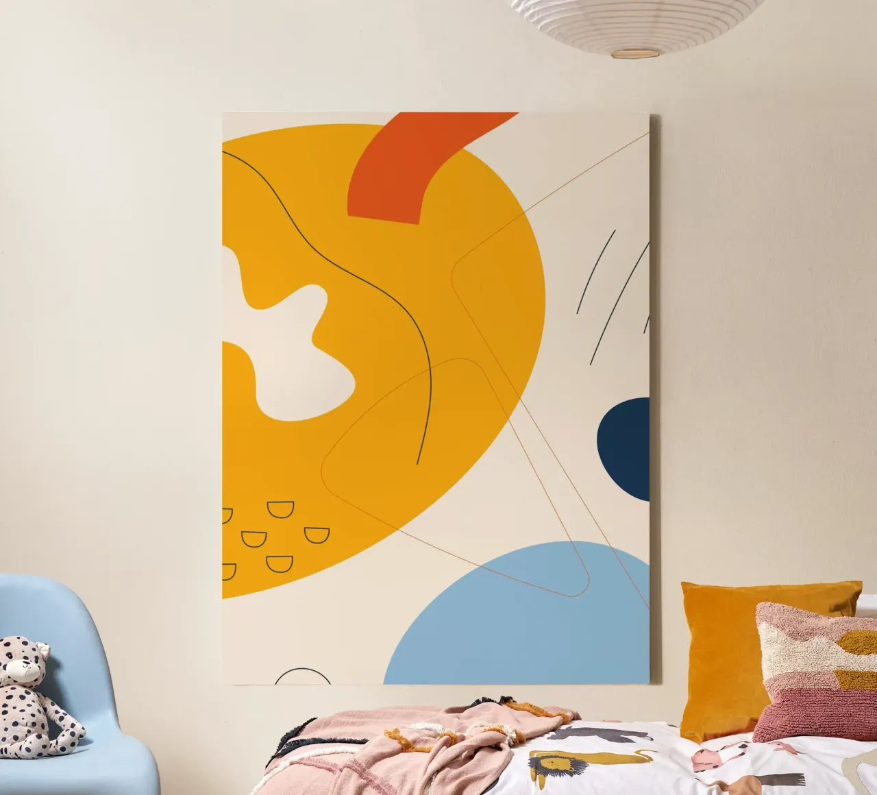 Art abstrait boho - jaune & bleu toile avec Caisse américaine de Whole©