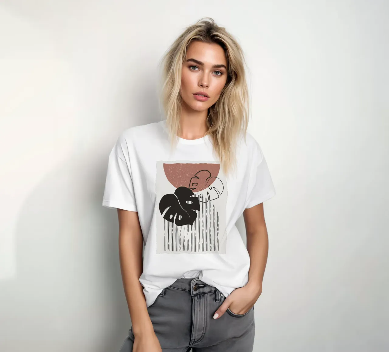 Boho plantenontwerp - Monstera Minimal t-shirt van Whole©