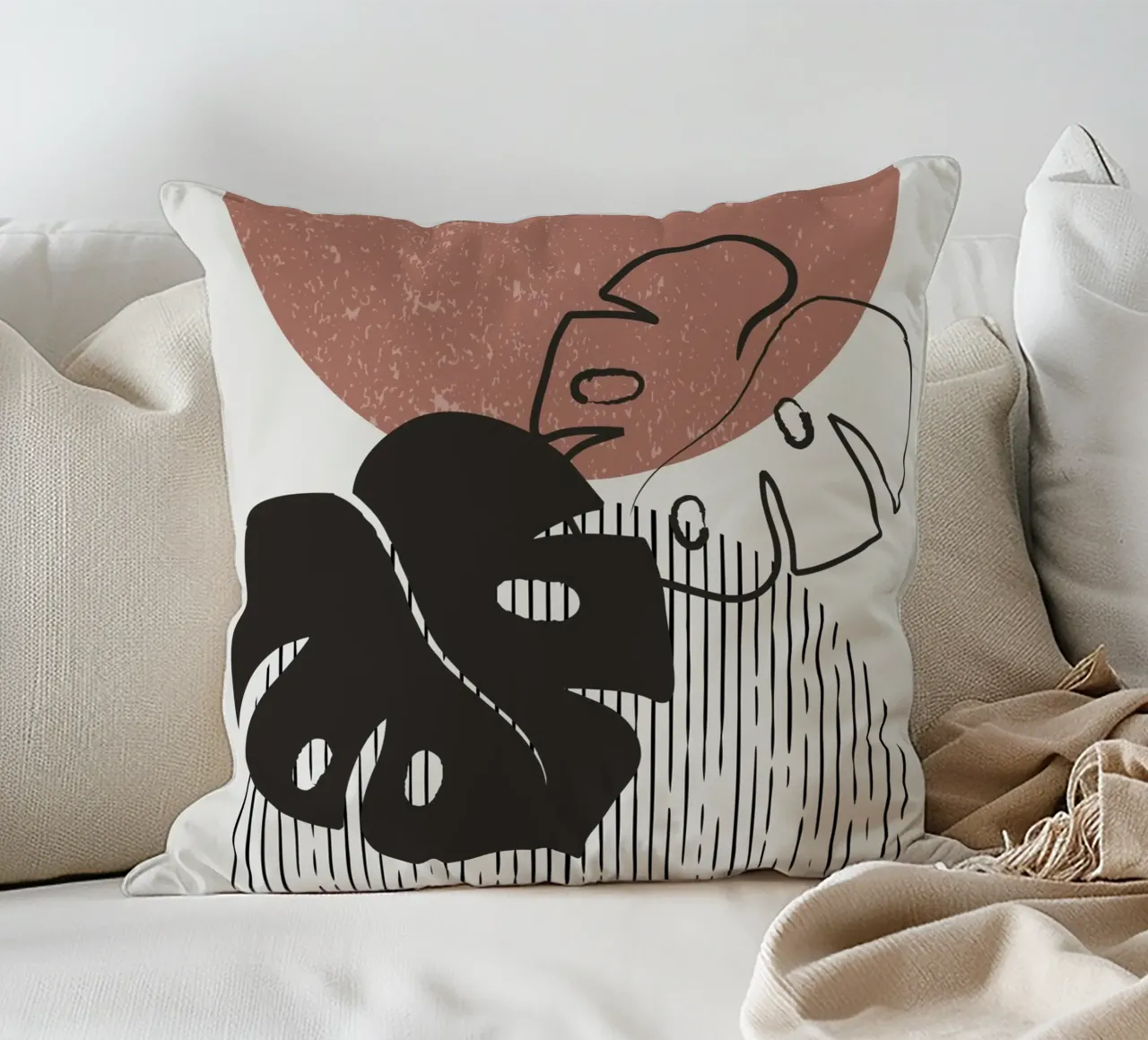 Design de plantes boho - Monstera Minimal coussin de Whole©