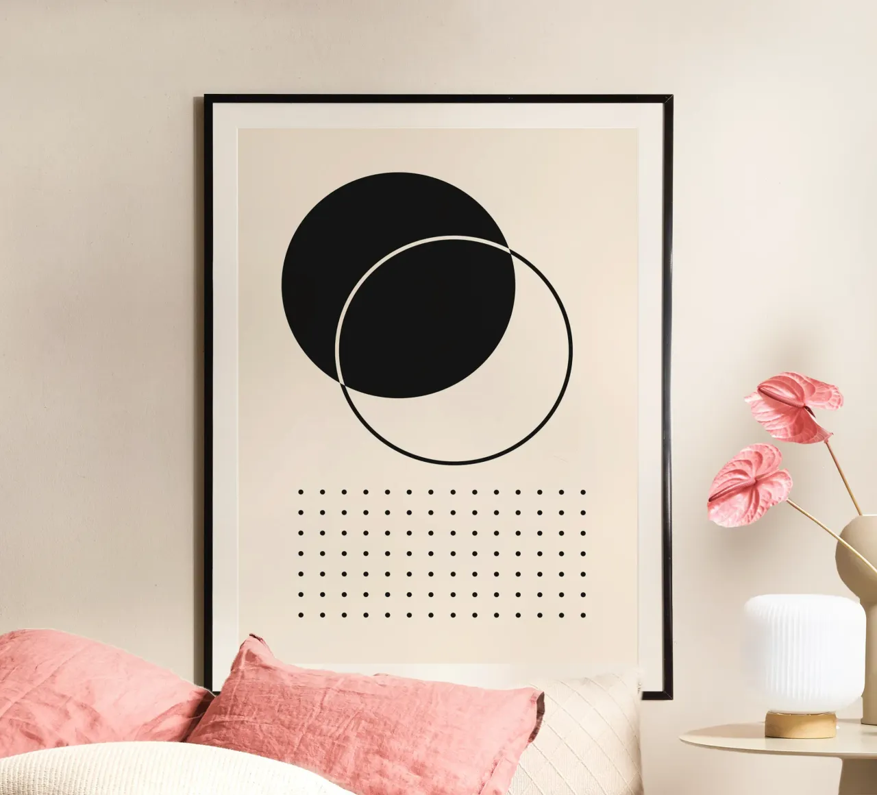 Geometrische minimale kunst - zwart & beige hahnemühle van Whole©
