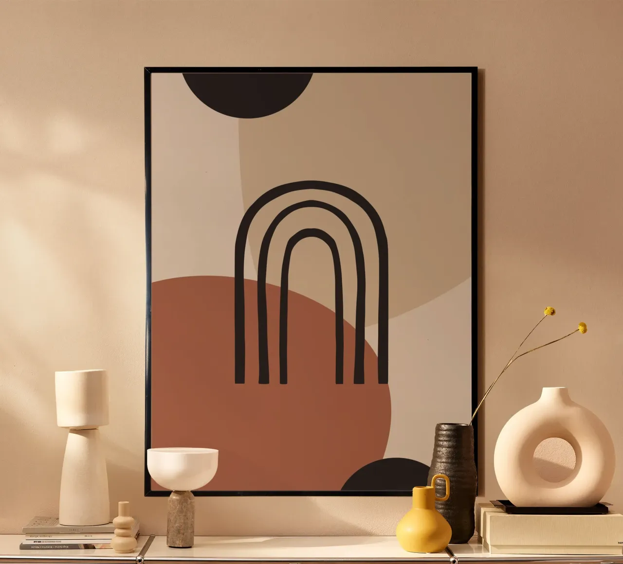 Arco Boho - Minimal e tonalità della terra poster con telaio in legno da Whole©