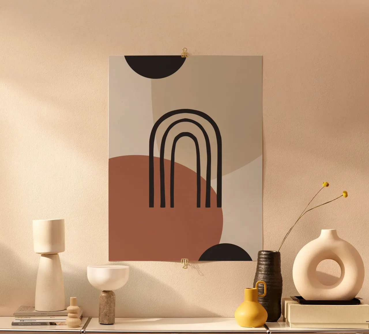 Arco Boho - Minimal e tonalità della terra poster con telaio in legno da Whole©