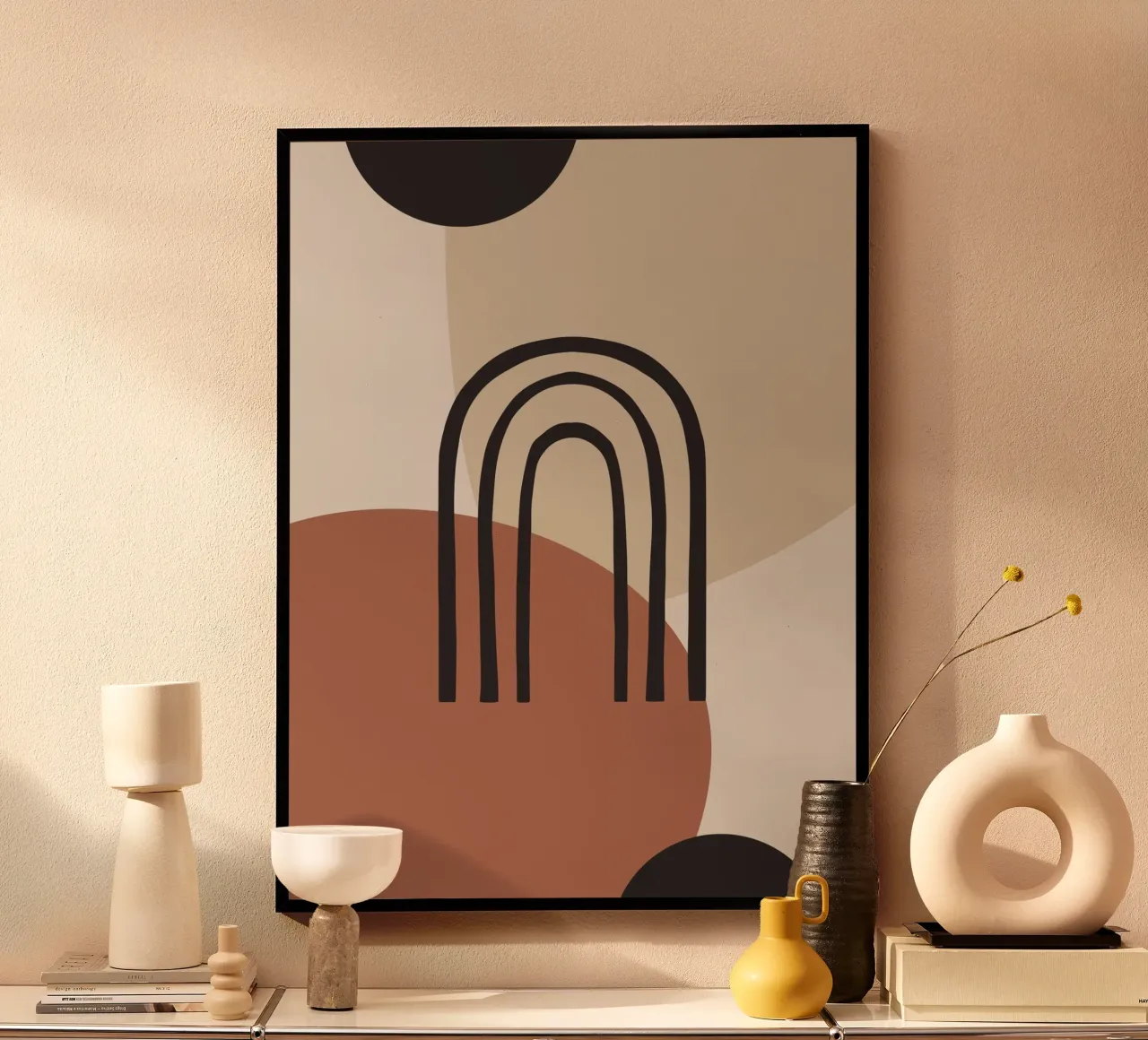 Arco Boho - Minimal e tonalità della terra poster con telaio in legno da Whole©